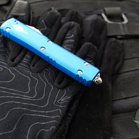 Microtech Ultratech OTF Knife- Warhound- Blue Handle- Stonewash Blade 119W-10 BLS
