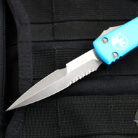 Microtech Ultratech OTF Knife- Bayonet Edge- Turquoise Handle- Apocalyptic Finished Part Serrated Blade 120-11 APTQ