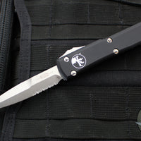 Microtech Ultratech OTF Knife- Bayonet Edge- Black Handle- Stonewash Part Serrated Blade 120-11