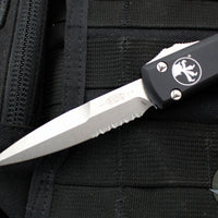Microtech Ultratech OTF Knife- Bayonet Edge- Black Handle- Stonewash Part Serrated Blade 120-11