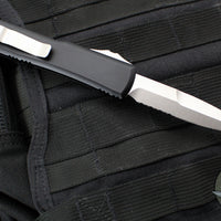 Microtech Ultratech OTF Knife- Bayonet Edge- Black Handle- Stonewash Part Serrated Blade 120-11