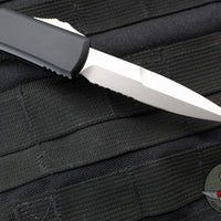 Microtech Ultratech OTF Knife- Bayonet Edge- Black Handle- Stonewash Part Serrated Blade 120-11