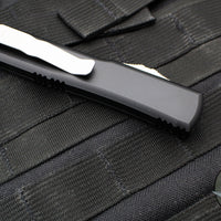 Microtech Ultratech OTF Knife- Bayonet Edge- Black Handle- Stonewash Part Serrated Blade 120-11