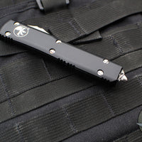 Microtech Ultratech OTF Knife- Bayonet Edge- Black Handle- Stonewash Part Serrated Blade 120-11