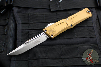 Microtech Combat Troodon Gen III OTF Knife- Interceptor Edge- Tan Handle- Stonewash Blade 1207-10 TAS Gen III 2024