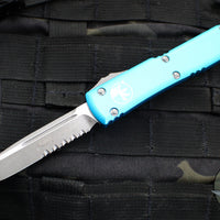 Microtech Ultratech OTF Knife- Single Edge- Turquoise Handle- Apocalyptic Part Serrated Blade 121-11 APTQ