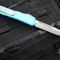 Microtech Ultratech OTF Knife- Single Edge- Turquoise Handle- Apocalyptic Part Serrated Blade 121-11 APTQ