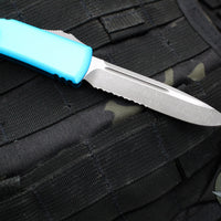 Microtech Ultratech OTF Knife- Single Edge- Turquoise Handle- Apocalyptic Part Serrated Blade 121-11 APTQ