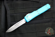 Microtech Ultratech OTF Knife- Single Edge- Turquoise Handle- Stonewash Part Serrated Blade 121-11 TQ