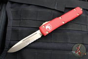 Microtech Ultratech OTF Knife- Single Edge- Red Handle- Bronzed Part Serrated Blade 121-14 RD