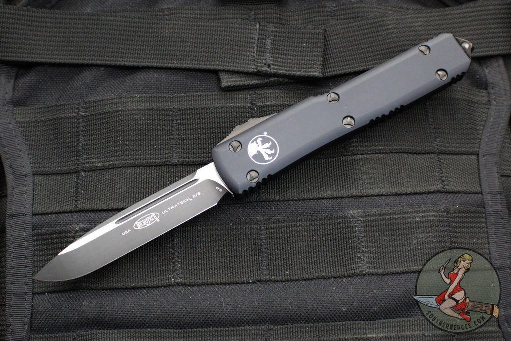 Microtech Ultratech OTF Knife- Single Edge- Tactical- Black Handle- DLC Black Blade 121-1 DLCT v3