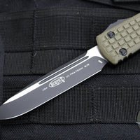 Microtech Ultratech OTF Knife- Single Edge- Frag Pattern OD Green G-10 Top- Black Plain Edge Blade 121-1 FRGTODS