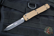 Microtech Ultratech OTF Knife- Single Edge- Frag Pattern Tan G-10 Top- Black Plain Edge Blade 121-1 FRGTTAS