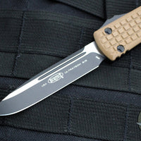 Microtech Ultratech OTF Knife- Single Edge- Frag Pattern Tan G-10 Top- Black Plain Edge Blade 121-1 FRGTTAS