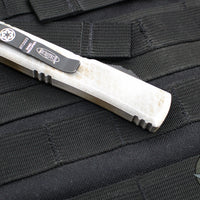 Microtech Sand Trooper Ultratech OTF Knife- Single Edge- Distressed White Handle- Distressed White Plain Edge Blade 121-1 SAD