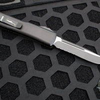Microtech Ultratech OTF Knife- Single Edge- Frag Pattern OD Green G-10 Top- Black Part Serrated Edge Blade 121-2 FRGTODS