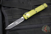 Microtech Ultratech OTF Knife- Single Edge- OD Green Handle- Part Serrated Blade 121-2 OD