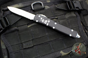 Microtech Steamboat Willie Ultratech OTF Knife- Single Edge- Black Handle- White Washed Part Serrated Blade 121-2 SB