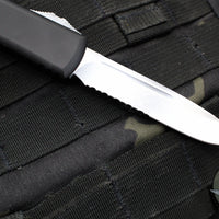 Microtech Steamboat Willie Ultratech OTF Knife- Single Edge- Black Handle- White Washed Part Serrated Blade 121-2 SB