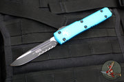 Microtech Ultratech OTF Knife- Single Edge- Turquoise Handle- Part Serrated Blade 121-2 TQ