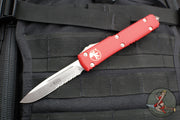 Microtech Ultratech OTF Knife- Single Edge- Red Handle- Satin Part Serrated Blade 121-5 RD
