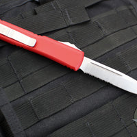 Microtech Ultratech OTF Knife- Single Edge- Red Handle- Satin Part Serrated Blade 121-5 RD