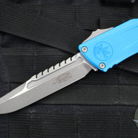 Microtech Combat Troodon Gen III OTF Knife- Interceptor Edge- Blue Handle- Apocalyptic Finished Blade 1217-10 APBLS