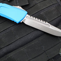 Microtech Combat Troodon Gen III OTF Knife- Interceptor Edge- Blue Handle- Apocalyptic Finished Blade 1217-10 APBLS