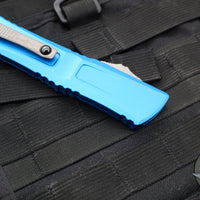 Microtech Combat Troodon Gen III OTF Knife- Interceptor Edge- Blue Handle- Apocalyptic Finished Blade 1217-10 APBLS