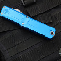 Microtech Combat Troodon Gen III OTF Knife- Interceptor Edge- Blue Handle- Apocalyptic Finished Blade 1217-10 APBLS