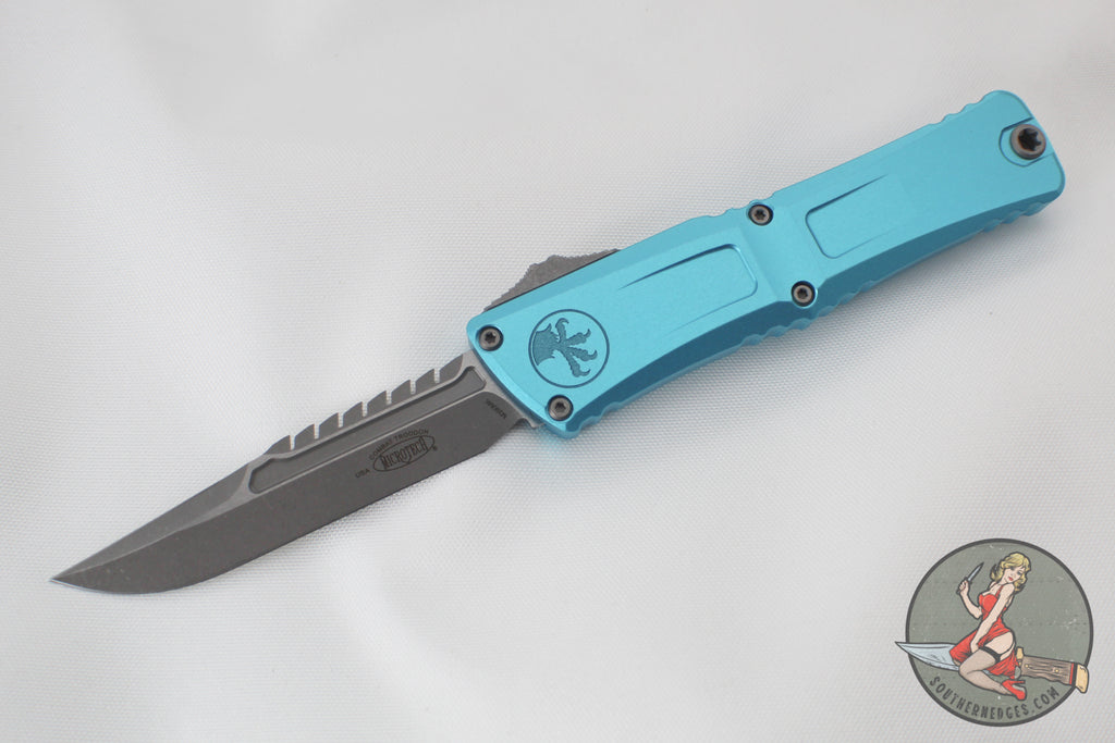 Microtech Combat Troodon Gen III OTF Knife- Interceptor Edge- Turquoise Handle- Apocalyptic Plain Edge Blade 1217-10 APTQS