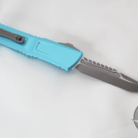 Microtech Combat Troodon Gen III OTF Knife- Interceptor Edge- Turquoise Handle- Apocalyptic Plain Edge Blade 1217-10 APTQS