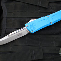 Microtech Combat Troodon Gen III OTF Knife- Interceptor Edge- Blue Handle- Stonewash Blade 1217-10 BLS Gen III