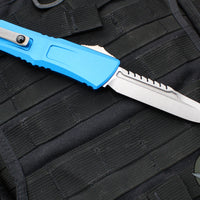 Microtech Combat Troodon Gen III OTF Knife- Interceptor Edge- Blue Handle- Stonewash Blade 1217-10 BLS Gen III