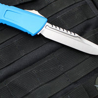 Microtech Combat Troodon Gen III OTF Knife- Interceptor Edge- Blue Handle- Stonewash Blade 1217-10 BLS Gen III