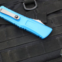 Microtech Combat Troodon Gen III OTF Knife- Interceptor Edge- Blue Handle- Stonewash Blade 1217-10 BLS Gen III