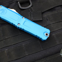 Microtech Combat Troodon Gen III OTF Knife- Interceptor Edge- Blue Handle- Stonewash Blade 1217-10 BLS Gen III