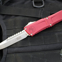 Microtech Combat Troodon Gen III OTF Knife- Interceptor Edge- Merlot Red Handle- Stonewash Blade 1217-10 MRS Gen III