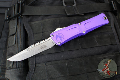 Microtech Combat Troodon Gen III OTF Knife- Interceptor Edge- Purple Handle- Stonewash Blade 1217-10 PUS Gen III