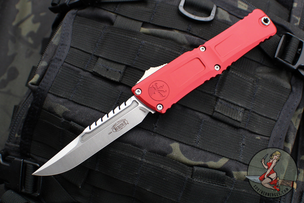 Microtech Combat Troodon Gen III OTF Knife- Interceptor Edge- Red Handle- Stonewash Blade 1217-10 RDS Gen III 2024