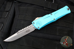 Microtech Combat Troodon Gen III OTF Knife- Interceptor Edge- Turquoise Handle- Stonewash Blade 1217-10 TQS Gen III