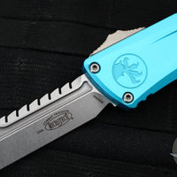 Microtech Combat Troodon Gen III OTF Knife- Interceptor Edge- Turquoise Handle- Stonewash Blade 1217-10 TQS Gen III