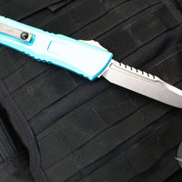 Microtech Combat Troodon Gen III OTF Knife- Interceptor Edge- Turquoise Handle- Stonewash Blade 1217-10 TQS Gen III