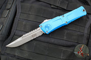 Microtech Combat Troodon Gen III OTF Knife- Interceptor Edge- Blue Handle- Apocalyptic Part Serrated Blade 1217-11 APBLS