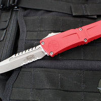 Microtech Combat Troodon Gen III OTF Knife- Interceptor Edge- Red Handle- Apocalyptic Part Serrated Blade 1217-11 APRDS