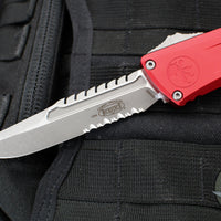 Microtech Combat Troodon Gen III OTF Knife- Interceptor Edge- Red Handle- Apocalyptic Part Serrated Blade 1217-11 APRDS