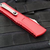 Microtech Combat Troodon Gen III OTF Knife- Interceptor Edge- Red Handle- Apocalyptic Part Serrated Blade 1217-11 APRDS