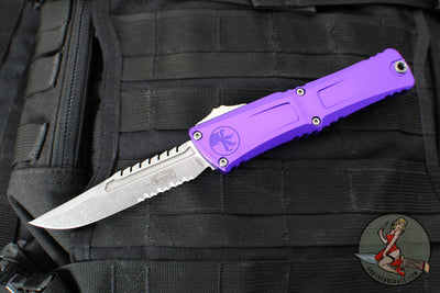 Microtech Combat Troodon Gen III OTF Knife- Interceptor Edge- Purple Handle- Stonewash Part Serrated Blade 1217-11 PUS