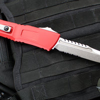 Microtech Combat Troodon Gen III OTF Knife- Interceptor Edge- Red Handle- Stonewash Part Serrated Blade 1217-11 RDS