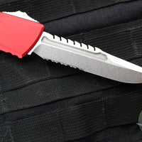 Microtech Combat Troodon Gen III OTF Knife- Interceptor Edge- Red Handle- Stonewash Part Serrated Blade 1217-11 RDS